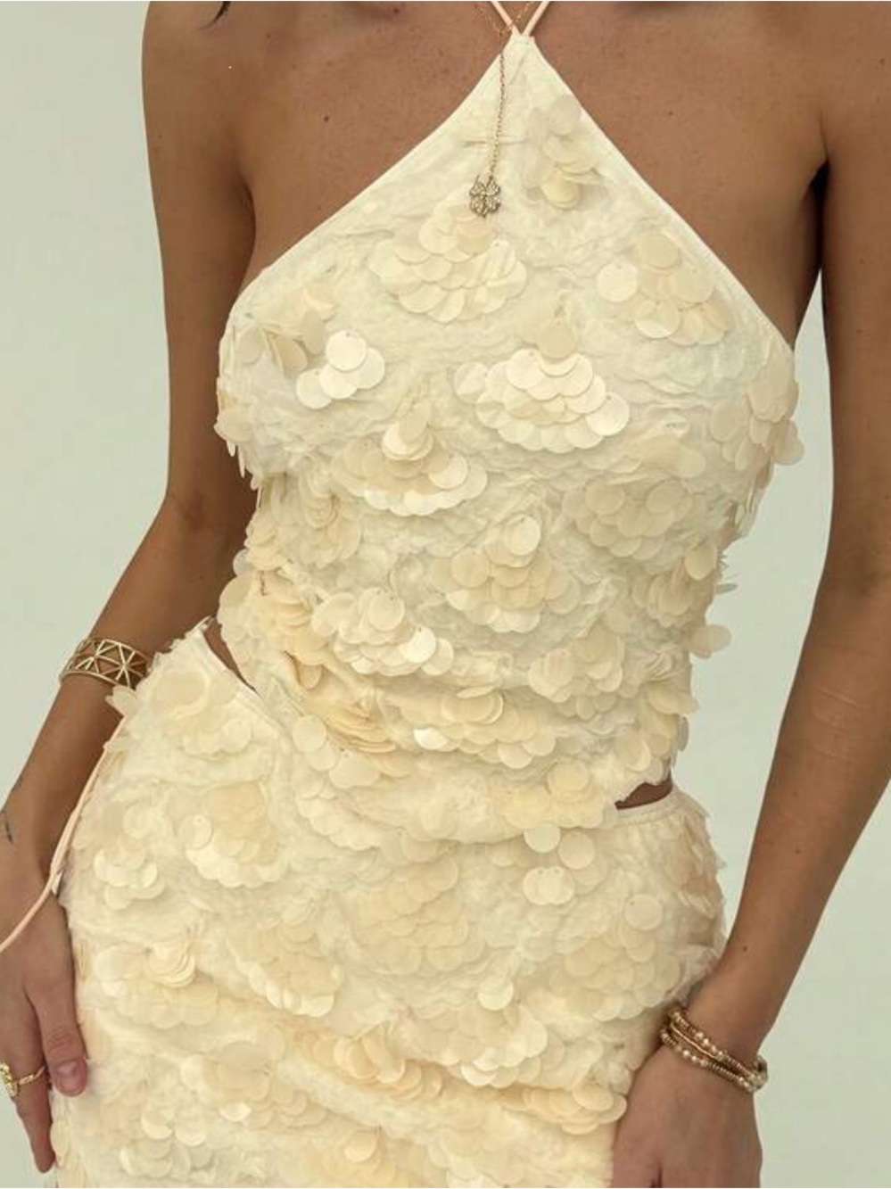 Backless Sequin Halter Top